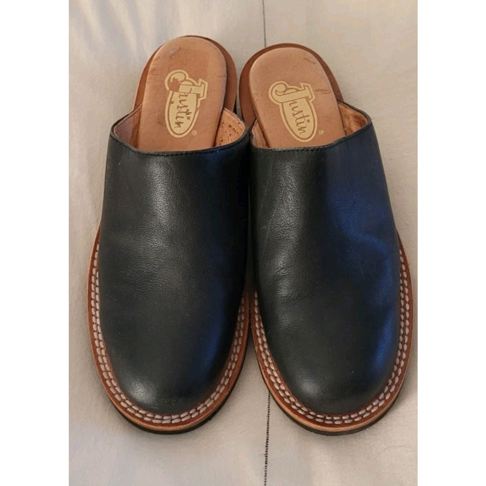 Justin Black Leather Upper and Heel Rare Mule Clog Slip On 6M BNWOB